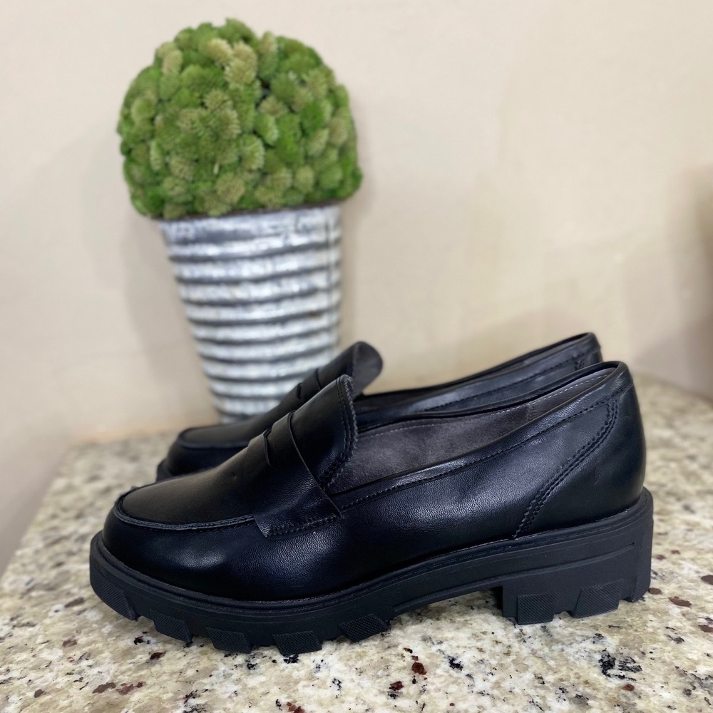 Crown Vintage Laney Black Lug Sole Penny Loafers Womens‎ Chunky Platform Shoes - Picture 4 of 7